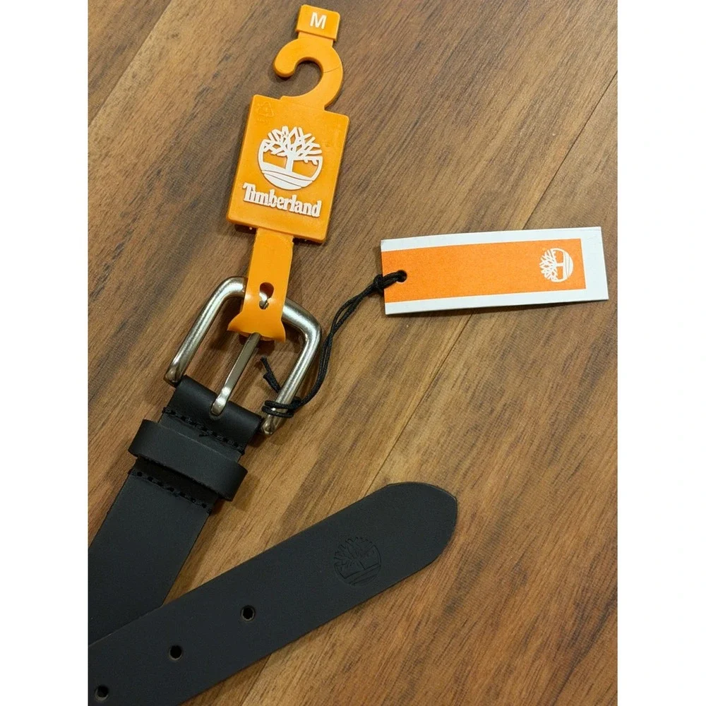 Timberland NWT Boys Black Genuine Leather Belt Silver Buckle‎ Medium